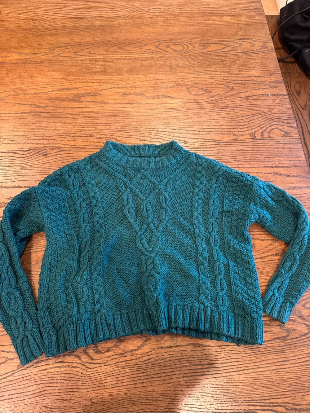 aerie Teal Cable-Knit Crewneck Sweater